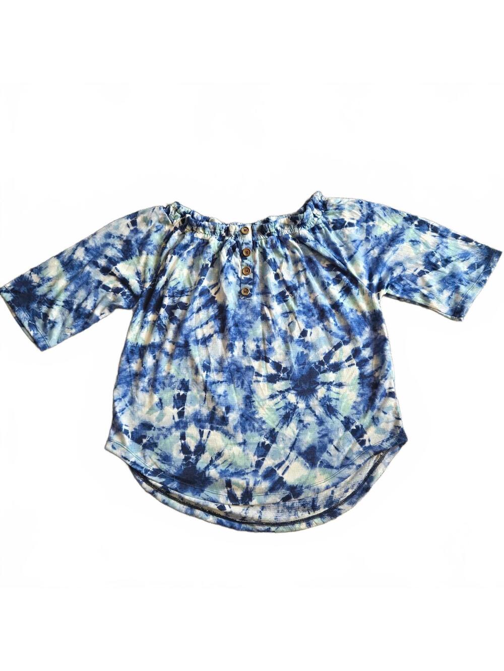 French Laundry Blue Tie-Dye Off-Shoulder Top Large